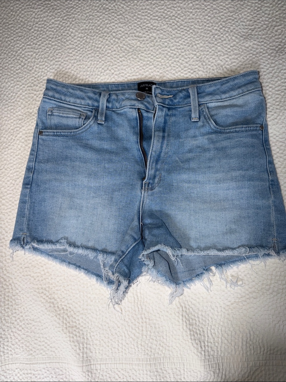 Just Black Light Blue Frayed Hem Denim Shorts